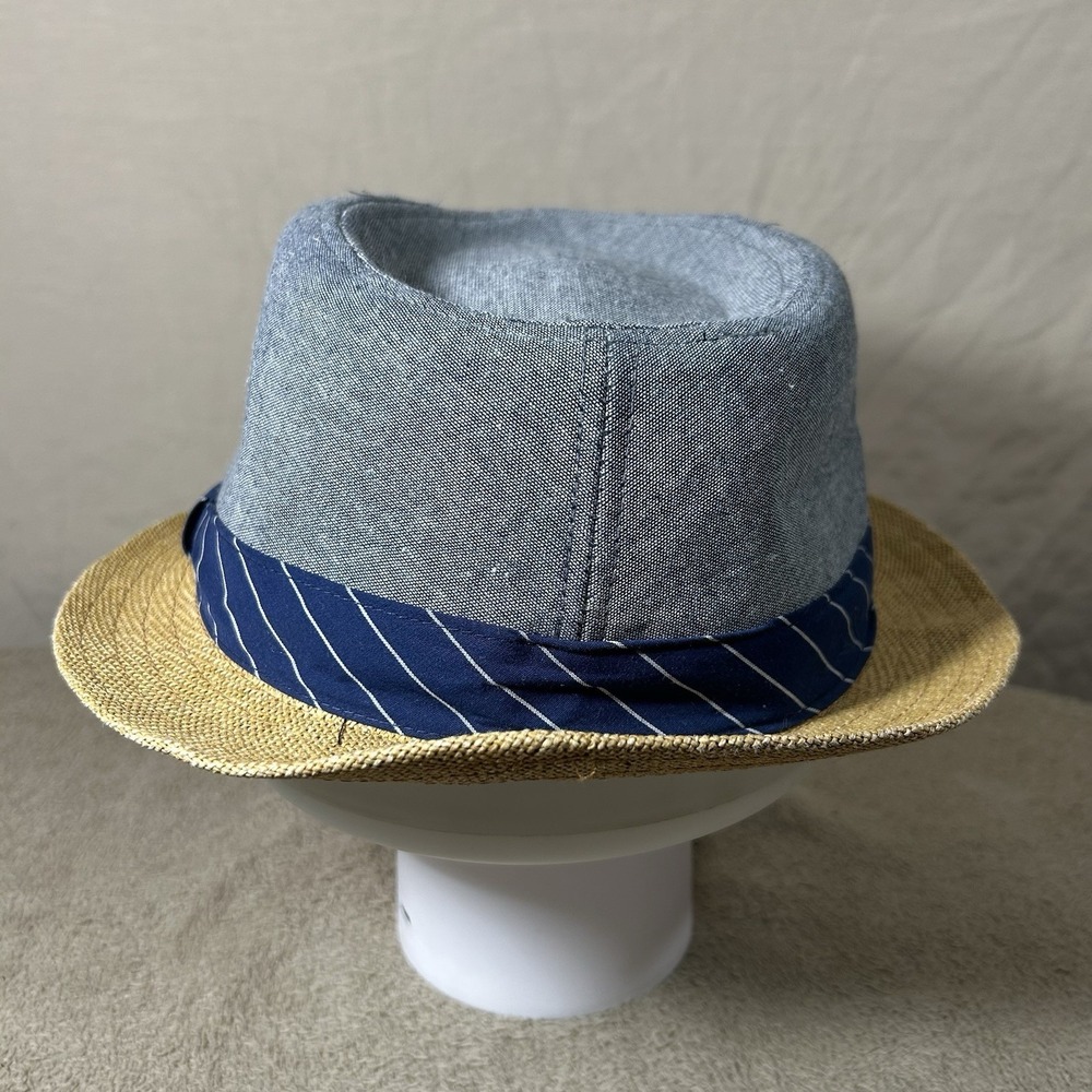 Free Authority Fedora Hat Gray Tan Straw Brim Navy Band One Size Mens Summer